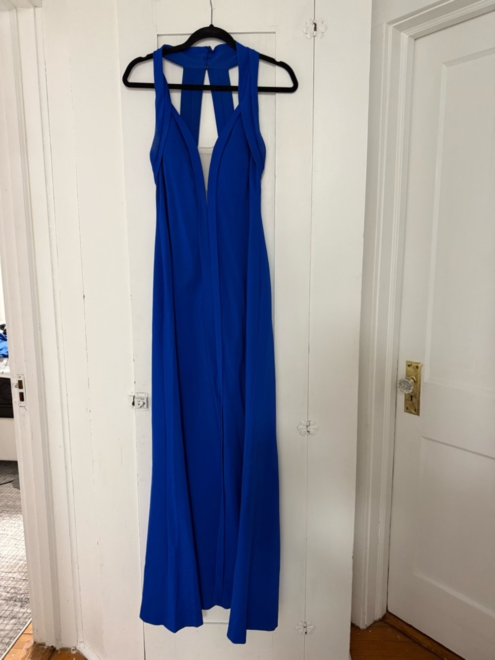 Aidan Mattox Cobalt Blue Backless V-Plunge Maxi Dress